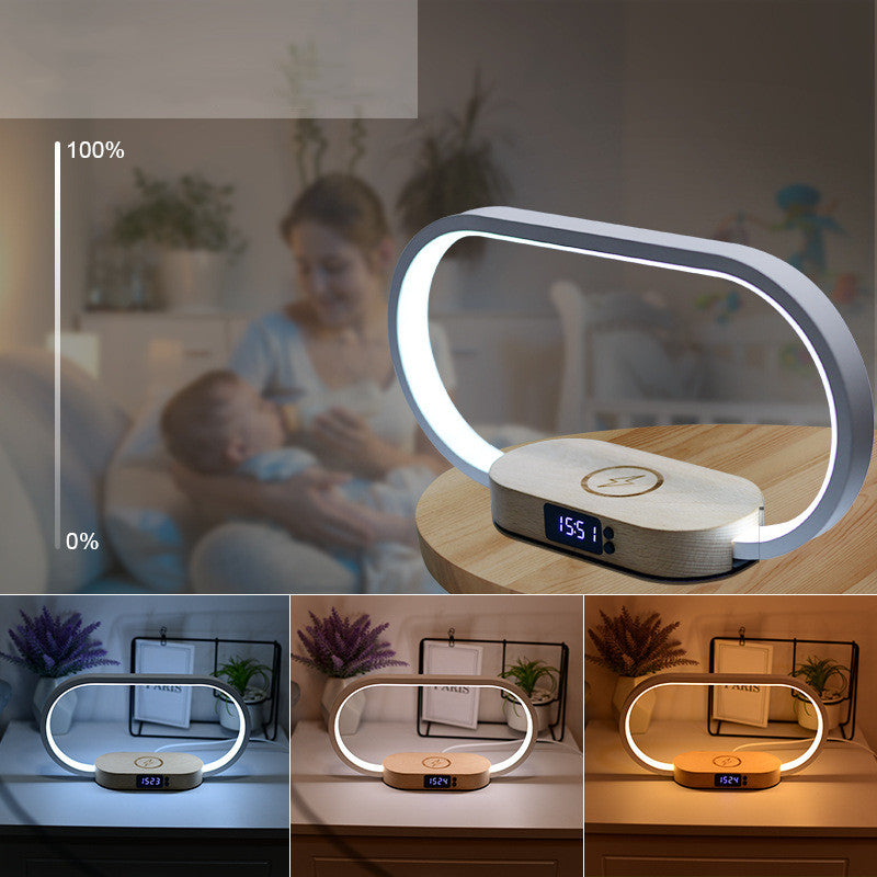 Wooden Multifunctional Lamp integrated wireless charger with USB port and clock