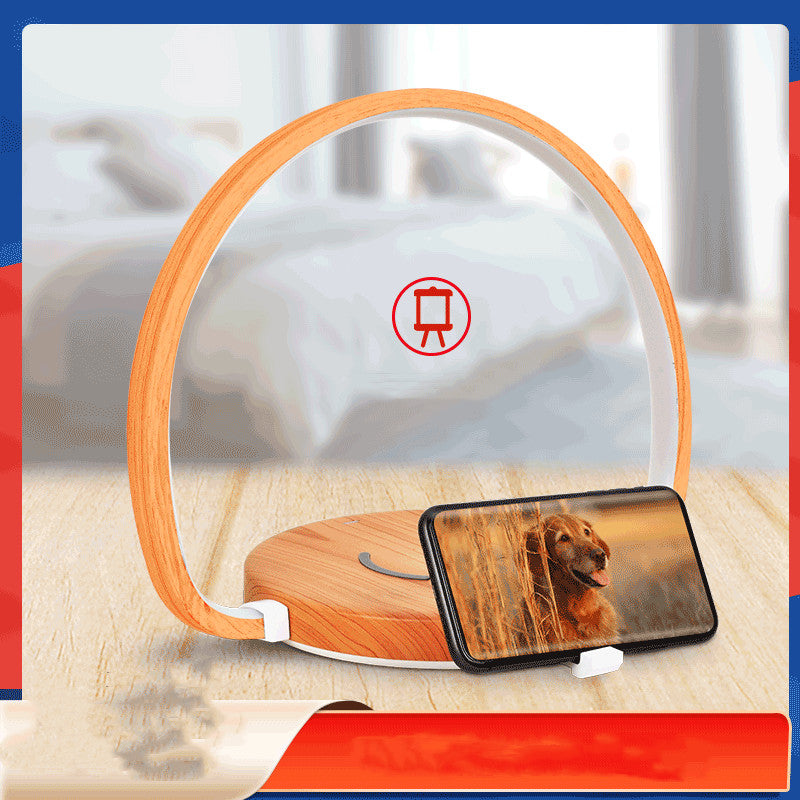 Wooden Multifunctional Lamp integrated wireless charger with USB port and clock