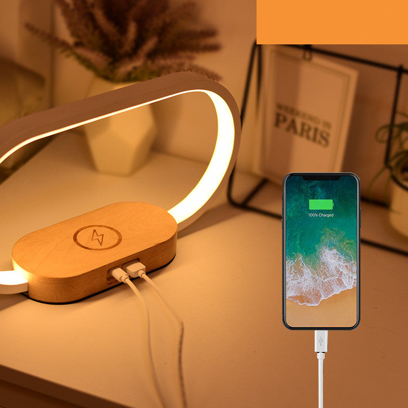 Wooden Multifunctional Lamp integrated wireless charger with USB port and clock